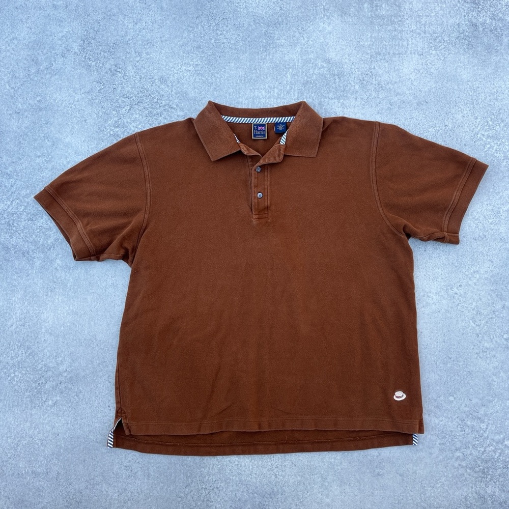 T. Harris London Vintage Preppy Style Brown 100% Cotton Button Up Polo Shirt